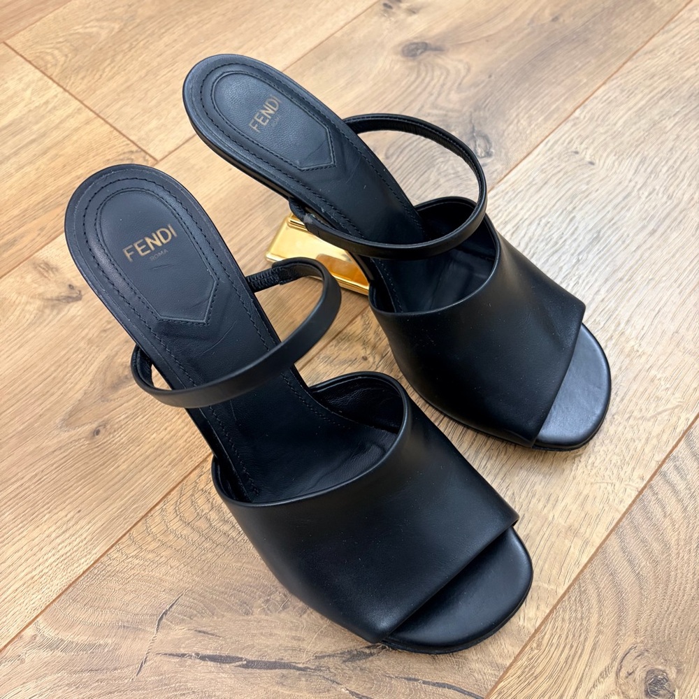 FENDI First sandals with open F frame gold metal heels - Size 38 / US 8 - Picture 3 of 10